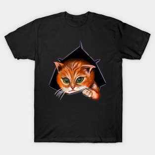 Cat peekaboo - cute stowaway kitten playing peekaboo from a rip torn hole! For those who love Cute cats T-Shirt